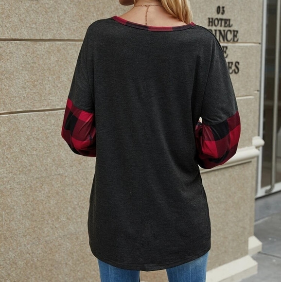 Plaid Sleeve Top M-XL - Picture 2 of 4